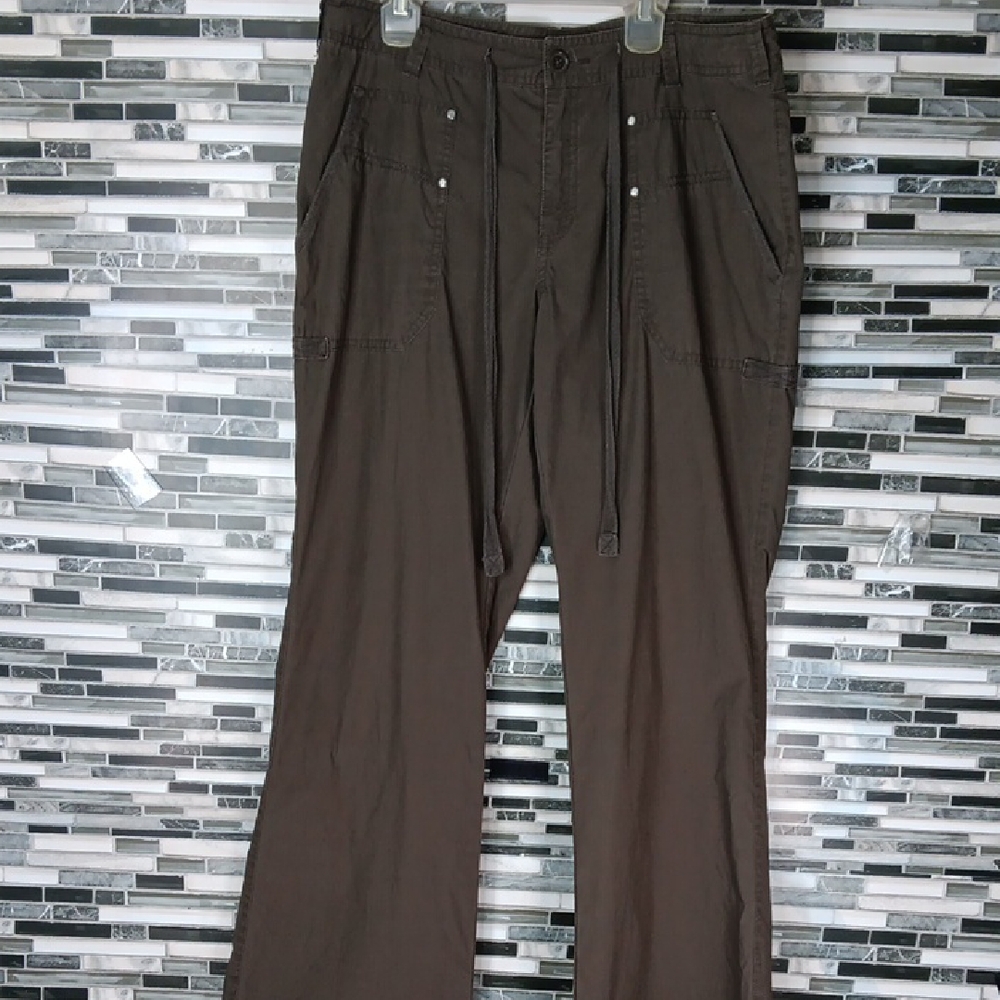 Vintage London Jean 10 Long VS Womens Chocolate Brown Comfort Cargo Pants Tie